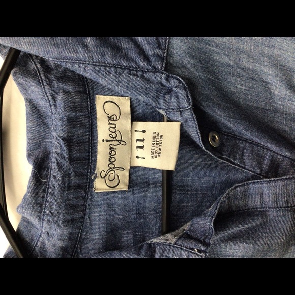 Spoon jeans blue chambray short sleeves drawstring waist jogger women jumpsuit - Picture 3 of 6